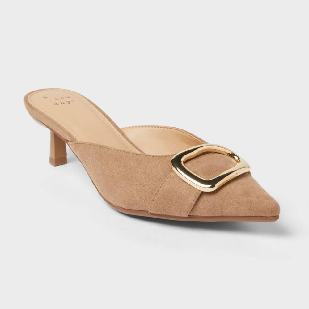Women’s Larissa Pointed Toe Mule Heels – A New Day Beige 7.5